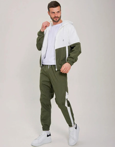 Vendita calda completo completo completo completo da <span class=keywords><strong>uomo</strong></span> bianco Colorblock con cappuccio giacca con Zip <span class=keywords><strong>pantaloni</strong></span> da Jogger abbigliamento sportivo Casual per la stagione autunnale - Product Image 1