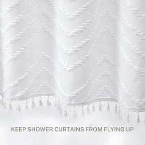 <span class=keywords><strong>Rideau</strong></span> de douche en polyester moderne avec crochets en tissu tissé à pompon <span class=keywords><strong>Design</strong></span> classique Couverture de <span class=keywords><strong>baignoire</strong></span> imperméable - Product Image 3