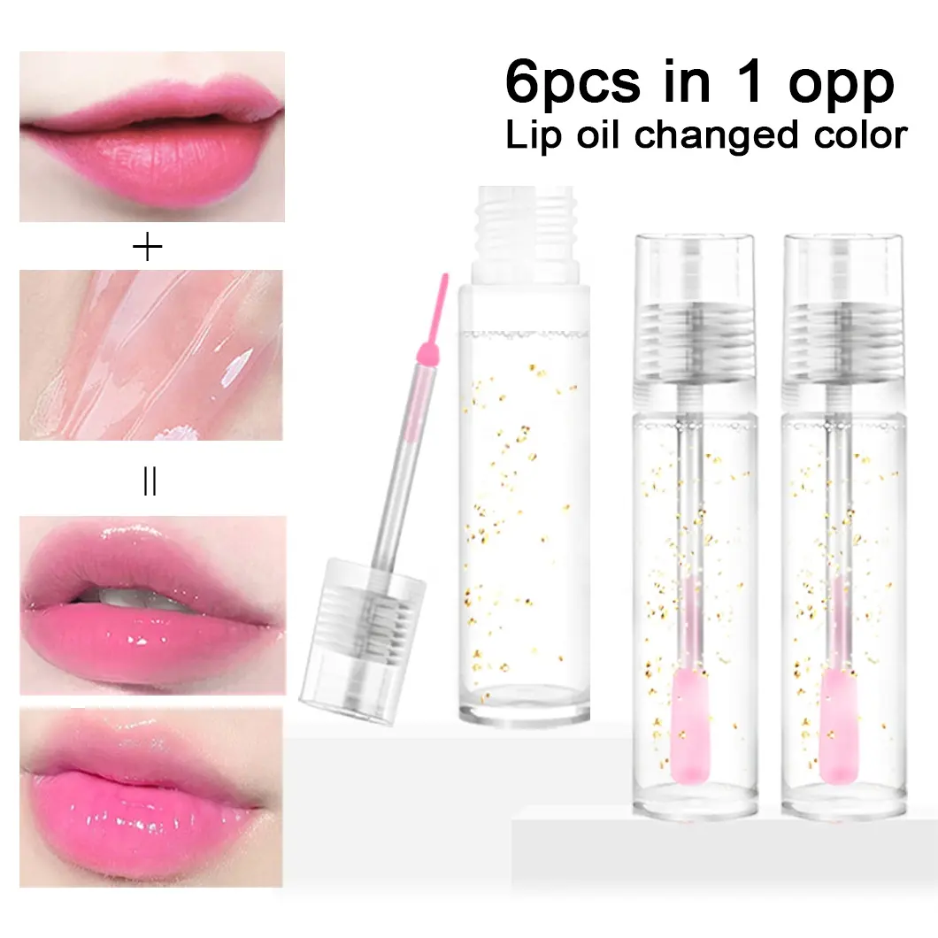 Mới đến trong suốt với lá vàng thay đổi màu hồng sáng bóng bóng vàng ánh sáng lung linh Tint Lip Plumper Lip Gloss