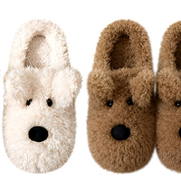 Pantoufles en peluche 3D motif chien de dessin animé, douces en fausse fourrure, chaudes pour l'hiver, pantoufles d'intérieur, personnalisables OEM ODM, vente en gros