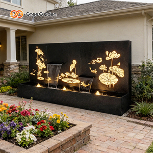 น้ำพุติดผนังกลางแจ้งแบบโมเดิร์น Gnee Garden พร้อมไฟ LED โครงเหล็กชุบสังกะสี ผิวสัมผัสธรรมชาติ ทนทานต่อสภาพอากาศ ติดตั้งบนพื้น - Product Image 4