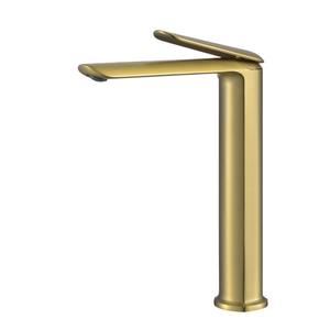 Robinet de lavabo de comptoir en cuivre moderne pour projet hôtelier, unité unique, activation par levage, finition or-gris brossé, robinet en céramique chaud/froid - Product Image 4