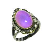 Bague Ovale Vintage en Alliage de Zinc Multicolore Changeant de Couleur avec Pierre d'Humeur 10x14mm pour Femme, Idéale pour Cadeau de Fête