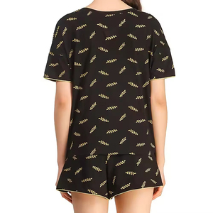Conjunto de 2 Piezas para Mujer, Color Negro, Manga Corta, Cuello Redondo, Corte Holgado, Estampado, Algodón, Ropa Casual, Primavera Verano, En Oferta - Product Image 2