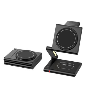 Caricatore Wireless Magnetico Multifunzionale in Metallo Certificato, Forma a <span class=keywords><strong>Z</strong></span> 4 in 1, Supporto Pieghevole, Caricatore 15W con Luce C41 - Product Image 1