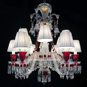Wedding Red Crystal Luster Pendant Light Banquet Hall Decoration Candle Crystal Chandelier