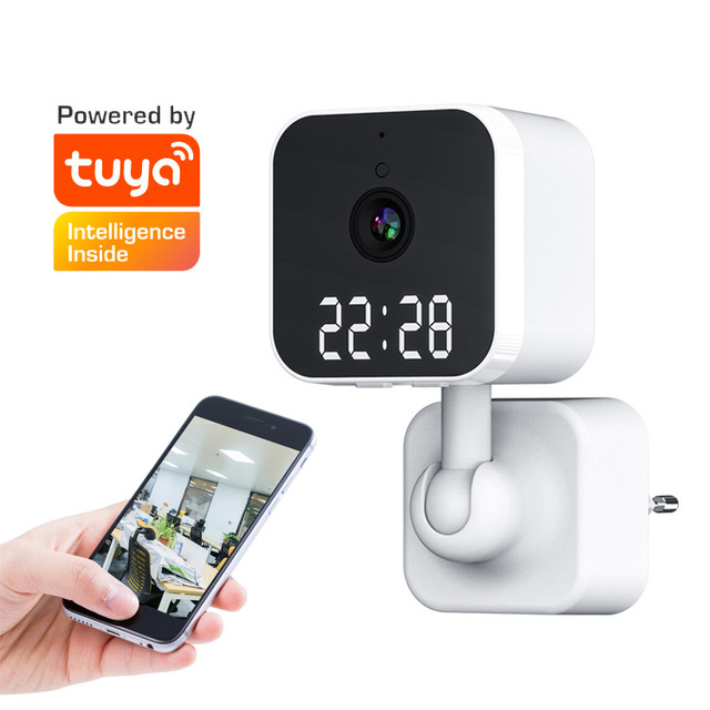 Tuya APP 1080p Night Vision Motion Sensor Home Camera With Clock Security System Home Indoor Smart CCTV Camera