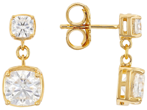 925 Silver Rhodium & 18K <b>Gold</b> Plated Moissanite <b>Dangle</b> Drop <b>Earrings</b> Round Cut Trendy Unisex for Wedding Party Gift - Product Image 2