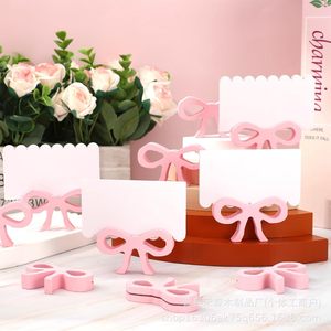 Wooden pink <b>bow</b> place card <b>holder</b> for birthday parties, wedding parties, <b>bow</b> table number <b>holder</b>, cute name cards - Product Image 1