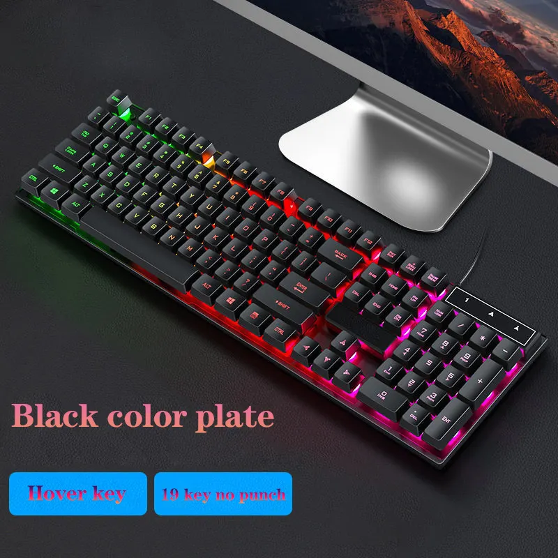 Keyboard game berkabel, warna komputer sentuh Multimedia kafe Internet perifer dengan lampu latar, keyboard Gaming keren bercahaya