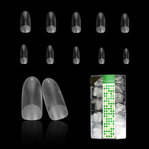 500 <span class=keywords><strong>Uñas</strong></span> Postizas Francesas Transparentes Mate, de Cobertura Completa, Cortas, Forma Almendrada - Product Image 1