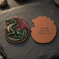 Pièce de monnaie en cuivre découpée sur mesure, motif dragon, 1 once, cuivre 999, relief 3D, médaillon fantaisie héraudique, souvenir pour collectionneur, cadeau