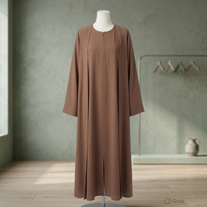 Abaya classique en crêpe marron moka - Silhouette droite minimaliste, tenue modeste - Product Image 3