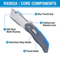 Couteau utilitaire pliant coupe-boîte à changement rapide avec clip de ceinture couteau de poche stockage de lame dans un manche en aluminium robuste RX002A