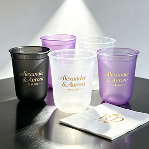 Gobelets en plastique PP pour thé au lait à bulles, jus, cocktails, avec couvercles et serviettes, design de logo personnalisé, 360/500/700 ml, 8 oz, pour mariage - Product Image 1