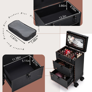 Maleta de Maquillaje con Ruedas y 2 Cajones Grandes, Bolsa de Maquillaje de Viaje, Maleta para Técnicos de Uñas, Carrito de Salón, Carro de Cosméticos - Product Image 6
