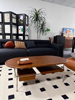 Ensemble table basse et meuble TV en bois massif, console multimédia de style mid-century avec tiroir de rangement, structure en acier inoxydable, meubles de salon