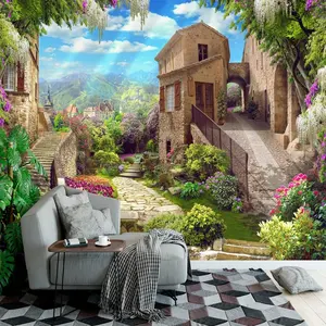 Garden landscape 3D background wall wallpaper Old city house mural