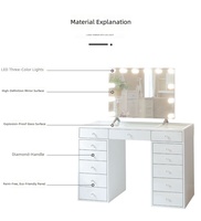 Table de toilette de luxe en MDF de style italien ; Table de maquillage moderne et minimaliste avec miroir éclairé multifonctionnel ; Utilisation en chambre à coucher