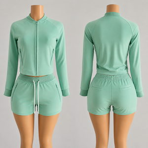 Y2K Velour <strong>Tracksuit</strong> for <strong>Women</strong> Custom LOGO Two Piece <strong>Velvet</strong> Set Zip up Hoodie Crop Jacket and Biker Shorts Velour Sweatsuits Set - Product Image 3