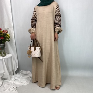 Elegant Soft Linen Abaya Robe With Palestine Keffiyeh <b>Printed</b> Sleeve Detailing Modest <b>Islamic</b> Women Clothing for Ramadan 6827 - Product Image 5