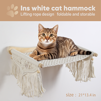 Ropecube Lit hamac mural moderne pour chat avec étagère en bois et corde en coton, pour usage intérieur, salon et parc, mobilier de couchage pour chat