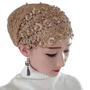 Muslim Fashion Women's YASEEN Breathable Eco-Friendly <b>Elastic</b> <b>Lace</b> Pearl Headwear Headscarf for All Seasons - Product Image 5