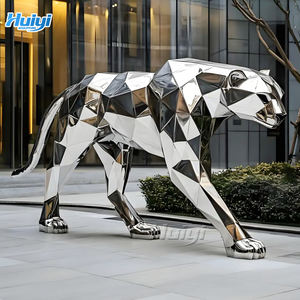Outdoor Moderne Geometrische Dieren Binnenplaats Metalen Spiegel Luipaard Beeld Roestvrij Staal Sculptuur - Product Image 1