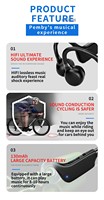 Casque à conduction osseuse BT 5.0 avec mémoire intégrée, oreillettes ouvertes, indicateur LED et commandes tactiles pour le sport et les activités de plein air