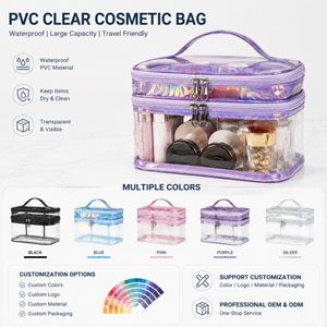Sac cosmétique transparent en PVC, double couche, organiseur de maquillage de voyage, trousse de toilette imperméable avec fermeture éclair, pochette de rangement pour femmes - Product Image 5