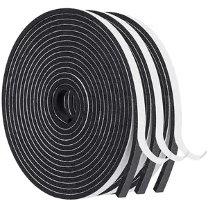 Weather Stripping Door Seal Thick Adhesive Foam Tape Soundproof Weatherstripping For Windows 3 Rolls Total 50FT Black