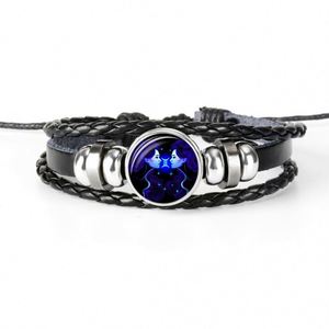 Pulsera de Cuero con Dijes de Constelaciones de los 12 Signos del Zodiaco para Hombre y Mujer, Tejido Multicapa, Uso Diario, Regalos para Fiestas, Cumpleaños - Product Image 1