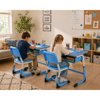 Bureau et chaise d'école en acier bleu durable à faible MOQ avec hauteur réglable et rangement pour les étudiants