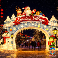 Arche lumineuse géante artisanale en soie représentant le village de Père Noël pour la décoration extérieure des places publiques lors des festivals de Noël