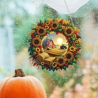 Décoration Suspendue DIY pour la Fête de Thanksgiving : Couronne de Ferme Tournesol en Peinture Diamant, Artisanat Artistique de Forme Spéciale