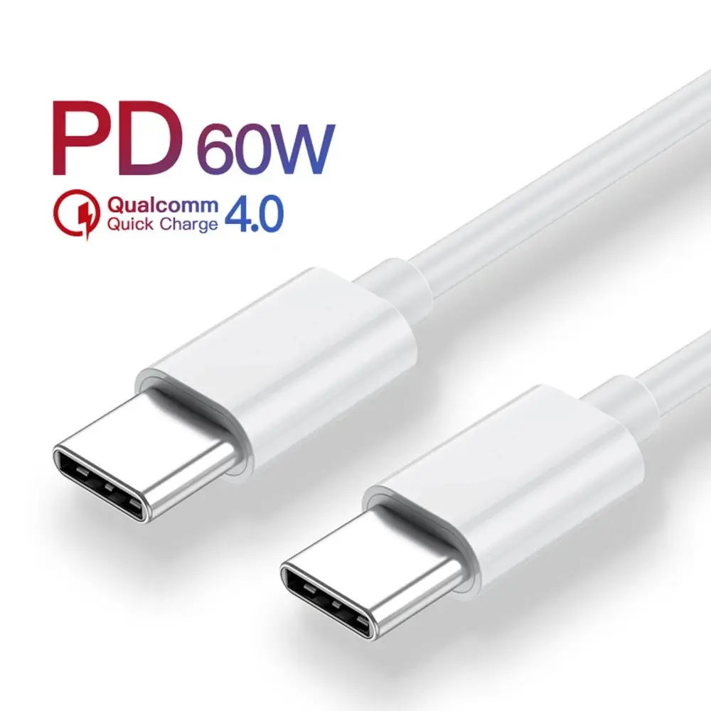 Suporte para carregador de telefone em PVC, cabo de carregamento rápido tipo C de 30 cm a 3 m, compatível com PD 18W 60W 100W, carregador de telefone USB C a C, cabo de dados tipo C