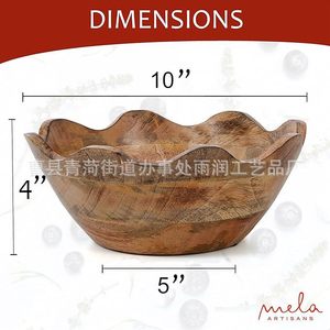 ชามไม้เนื้อแข็ง Mela Artisans ขนาด 10x5x4 นิ้ว ขอบหยัก ชามอเนกประสงค์สำหรับเสิร์ฟผลไม้ สลัด และผสมอาหาร - Product Image 1
