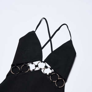 Vestido de Fiesta Recto sin Mangas con Tirantes Finos y Cintura Imperio, Negro, Sexy, para Mujer, Estilo Clubwear, Hecho a Mano, Colección 2025 - Product Image 3