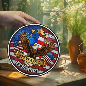 <b>Retro</b> Stained Glass Suncatcher Pendant 250 Years Of Freedom Usa Celebration - Product Image 3