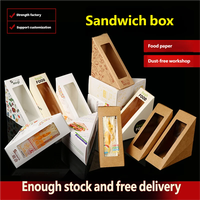 Boîte d'emballage pour sandwichs avec fenêtre transparente, jetable, résistante à l'huile, en carton blanc de qualité alimentaire, imprimée en offset