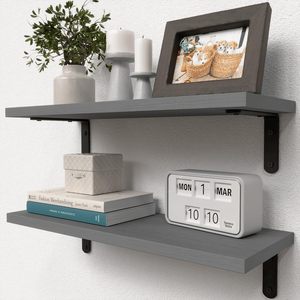 Ensemble d'étagères murales vintage en <span class=keywords><strong>bois</strong></span> et fer forgé, 2 pièces, pour chambre, cuisine, salle de bain, rangement d'épices, durables et robustes - Product Image 3