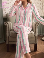 Ensemble de pyjama doux Loveda pour femme, motif rayé imprimé, chemise à manches longues et pantalon droit, idéal pour l'hiver