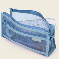 Trousse à crayons en maille triangulaire en polyester écologique transparente, grande capacité, double couche, en tissu