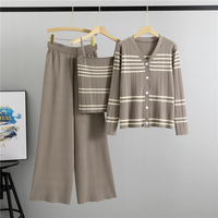 Ensemble de tricot rayé printemps-automne, cardigan décontracté en tricot, camisole et pantalon, ensemble en tricot trois pièces pour femmes