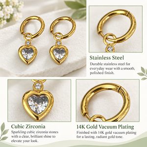 Pendientes de Aro con Forma de Corazón, Oro de 14K, Chapado al Vacío en Oro, Acero Inoxidable - Product Image 4