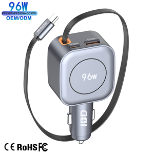 Автомобильное зарядное устройство с выдвижным кабелем, 96 Вт - Product Image 5