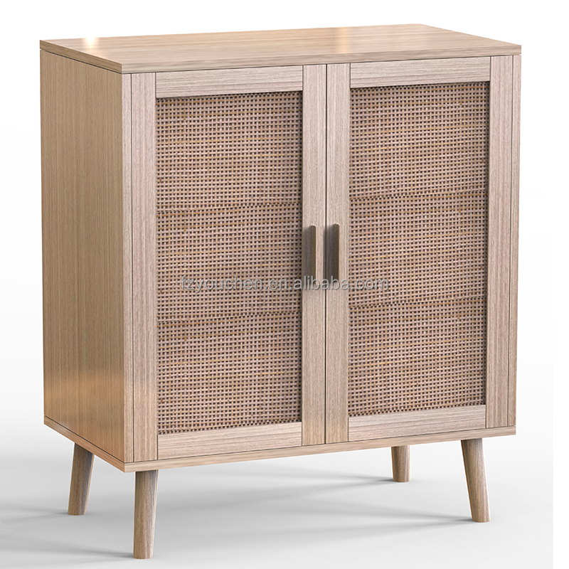 Wood TV Stand Table KD Natural Rattan TV Entertainment Unit