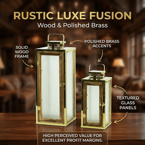 Lanternes décoratives en métal et bois en gros pour centres de table de mariage – Décoration de lanternes en bois et métal doré - Product Image 4