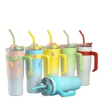 Bouteille d'eau créative à grande poignée, tasse isotherme géante en acier inoxydable, paille portable, mug de voiture 40oz