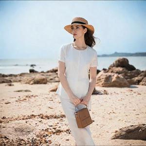 Conjunto de dos piezas de <span class=keywords><strong>lino</strong></span> <span class=keywords><strong>blanco</strong></span> para <span class=keywords><strong>mujer</strong></span>, top peplum y falda midi, <span class=keywords><strong>traje</strong></span> casual de verano para playa u oficina - Product Image 2